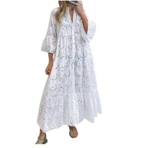 Women Eyelet Dress Boho Maxi Dress